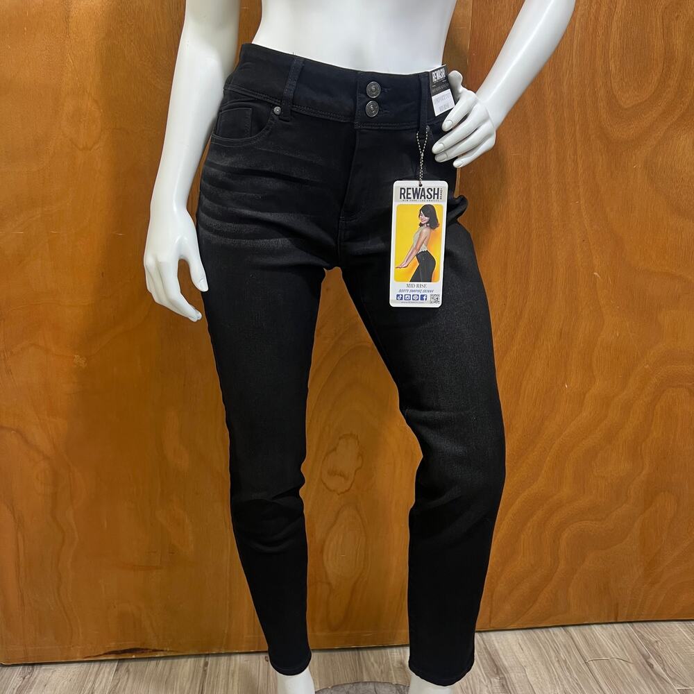 Rewash Mid Rise Booty Shaping Skinny Fit Jeans, Black Carbon Size 11/30